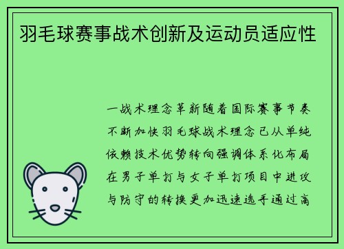 羽毛球赛事战术创新及运动员适应性